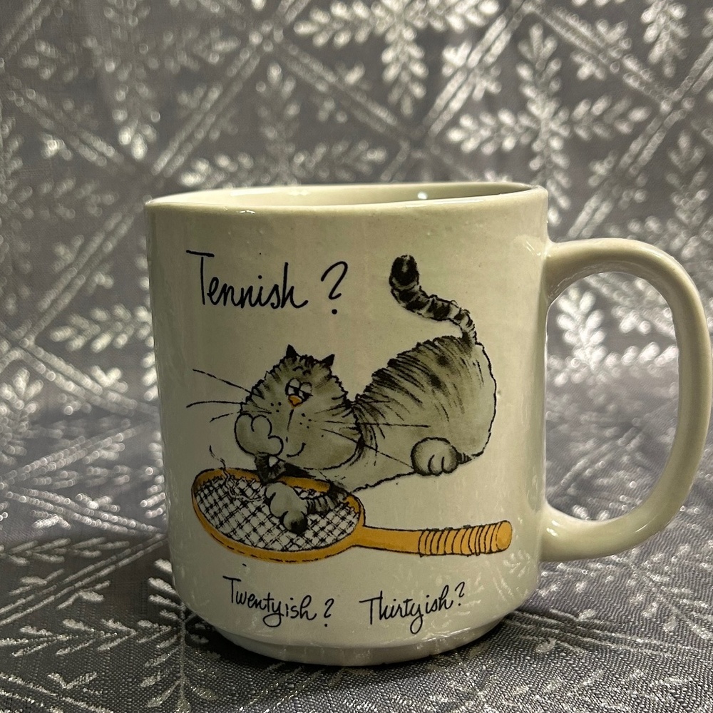 Vintage 1980 Sassafras Norcross Mann Cat Tennish Twentyish Coffee Tea Cup Mug